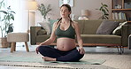 Stretching, pregnant and woman for fitness on floor with maternity exercise, prenatal yoga and body flexibility. Female person, pregnancy and pilates training, peace wellness or relax muscle at house
