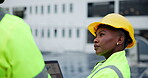 Woman, laptop and solar panels on roof for meeting, planning or strategy on building. Engineer, tech or outdoor discussion for renewable energy, sustainable power or photovoltaic electricity solution