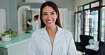 Face, tablet and welcome with optometry woman in glasses store for assessment, consulting or eye exam. Friendly, optometrist and portrait of happy person in retail eyewear shop for testing vision