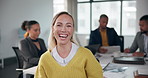 Office, smile and portrait of woman in meeting with confidence, support and business opportunity. Morning, workshop and happy businesswoman in conference room for sales development at advisory agency