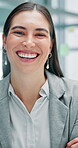 Office, smile and face of woman with arms crossed for finance job, pride and work ambition. Happy, employee and portrait of financial advisor with confidence for corporate business, agency and career