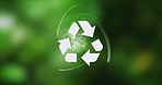 Recycling, sustainability and technology with icon in nature for environmentally friendly conservation. Agriculture, earth and renewable energy with holographic symbol on green globe for ecology