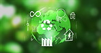 Electricity, sustainability and technology with icon for environmentally friendly conservation or innovation. Agriculture, renewable energy and world with holographic symbol on green for ecology