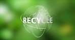 Recycle, sustainability and world with icon on green background for environmentally friendly conservation. Agriculture, renewable energy and world with holographic symbol in nature for ecology