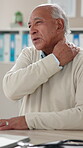 Senior man, patient and explain with shoulder pain at office with muscle strain and ache. Male person, consultation and doctor checkup with diagnosis for help, support and healthcare in clinic