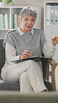 Woman, office and happy as therapist for consultation with clipboard or document for notes. Female person, councilor and smile for counseling session or appointment for mental health and healing