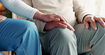 Helping hand, caregiver and empathy for support with kindness in nursing home for retirement. Elderly person, love and senior care in bonding with nurse, connection and together in health or wellness