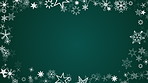 Green, background or christmas with snowflake on poster, card or gift for festive celebration on mockup space. Empty banner, graphic or animation with decor for winter holiday, new year or invitation