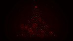 Christmas, bokeh light and red tree on black background with sparkle, glitter and texture for wallpaper. Dark, space and glowing icon with star for digital invitation, gift or celebration in December