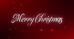 Merry christmas, card and festive celebration with poster for invitation or advertising on red background. Text, graphic or animation of decor for winter holiday, new year or December on mockup space