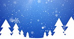 Christmas, wallpaper and tree in holiday, blue and celebration of season, festival and animation. Spark, effect and invitation card for December, glitter and pattern of snowflake, design and crystal