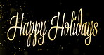 Decor, celebration and happy holidays text for party, carnival or event as background on Christmas eve. Particles, texture and wallpaper with animation, digital motion and gold for season or vacation