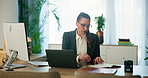 Office, tech and woman at laptop planning research, review or web analysis for business growth at digital agency. Ideas, administration and project manager at desk with computer for online schedule