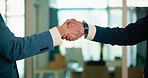 Welcome, interview and business people shaking hands for introduction, networking and onboarding agreement. Deal, partnership and manager with handshake for hiring, recruitment and career opportunity