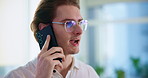 Office, creative agency and businessman with phone call for thinking, conversation or networking. Career, employee or interior designer with mobile for discussion, negotiation or startup with contact