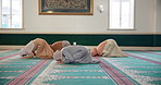 'Allah says, “When my servants ask about me, I am near. I hear and answer the call of the caller when he calls me. Let them listen to my call and believe in me.”' Women, muslim people and floor in mosque with group for religion, faith and connection to Go