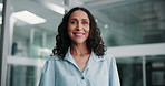 Face, smile and business woman in office for job experience, opportunity or integrity at night. Portrait, happy professional and expert worker, employee and compliance officer in Israel on deadline