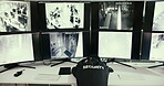 Sleeping, surveillance and security guard with woman in office for computer screen, control room and inspection. Bored, tired and fatigue with back of employee in data center for property protection