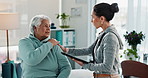 Woman, physiotherapist and elderly care with tablet for consultation, healthcare or shoulder injury at clinic. Female person, therapist and senior with pain, discomfort or sore muscle for checkup