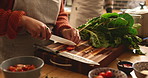 Hands, couple and vegetables for cooking in kitchen with meal prep, healthy dinner and cutting ingredients. People, food or fresh produce with tomatoes, spinach or vegan recipe for nutrition in house