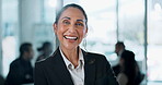Smile, corporate and mature with business woman in office for internal auditor, financial organization and consultant. About us, asset management and portrait of professional person in actuary firm