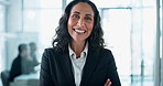 Smile, corporate and professional with business woman in office for internal auditor, financial organization and consultant. About us, asset management and portrait of person in actuary firm
