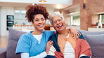 Woman, elderly patient and hug with caregiver in nursing home for consultation, wellness and empathy in retirement. Nurse, senior care and embrace for helping hand, assistance and healing in comfort