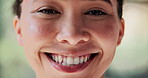 Dental, results and face of woman with smile in closeup for oral hygiene, healthcare and gum health. Happy, client and portrait with confidence for cosmetic, teeth whitening or treatment satisfaction