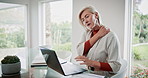 Shoulder pain, office and mature woman on laptop with injury for medical crisis, accident and tension. Stress, corporate manager and business person with muscle strain on computer for online proposal