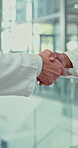 People, closeup and handshake for partnership, thank you and business agreement with b2b success. Shaking hands, collaboration and corporate contract in workplace for teamwork, deal and commitment