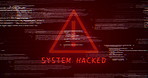 System, data breach and warning sign for hacking as cyber crime with information theft, security and fraud. Computer software, cloud computing and cybersecurity, protection and glitch with threat