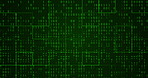 Coding, cybersecurity and hologram for future matrix of green background, software programming and sever. Algorithm, data stream and information technology for digital transformation of security