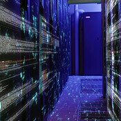 Coding, data transfer and hologram with digital in server room of ...