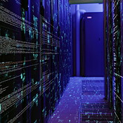 Coding, hologram and data transfer with digital in server room of ...