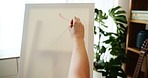 Hand, painter and work for design as artist in studio for project, home decor and handmade craft. Canvas, person and art with creativity as small business, workshop or painting in process as designer