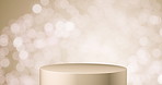 Product placement, glitter and mockup with platform, abstract and gold background animation. Glow, pedestal and shine on circle for marketing, branding or reflection for aesthetic pattern or movement