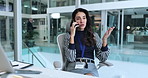 Business woman, consultant and talking with phone call for discussion, proposal or online advice at office. Young, female person or employee agent with client on mobile smartphone for conversation