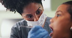 Help, tools or child with dentist for tooth extraction, cavity or gum disease in consultation. Trust, check or girl with woman for teeth whitening, oral care cleaning or treatment for mouth procedure