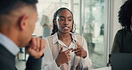 Collaboration, conversation and meeting with business people in boardroom of office together for planning. Coaching, productivity and training with employee group talking in workplace for strategy