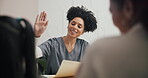 Child, high five and doctor with woman and patient for medical appointment, advice and pediatrician. Support, healthcare and medicine with people in clinic for results, treatment and exam screening