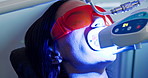 Dental, led light and mouth with person in clinic for healthcare, braces or teeth whitening. Consulting, orthodontist and oral screening with dentist and patient for fluoride treatment or medicine