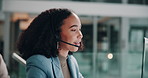 Call center, woman and consultant talking on headset for lead generation, telecom offer and customer support. Telemarketing, friendly agent and microphone for CRM advisory, assistance and telesales