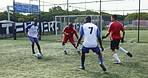 Soccer, fitness and teamwork with people on field for score, champions league and mvp athlete. Sports, arena and football competition with men in stadium for game, training challenge and energy