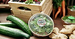 Donation, food and vegetables on table for nutrition with fresh produce, non profit organization and essential supplies. Social responsibility, grocery package or small business for community service