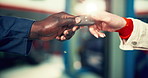 Car key, hands and woman at mechanic workshop for repair, maintenance or vehicle inspection. Closeup, customer and person with satisfaction for quality assurance of automotive engineer in garage.