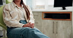Anxiety, scared and hands with woman at dentist for cleaning, oral hygiene and checkup. Consulting, dental and healthcare advice with closeup of person at clinic for orthodontist, nervous and exam