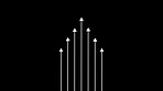 Financial, growth and animation with arrows on black background for investment, progress or economy. Stock market, increase and data with sign of change, inflation and trading with banking and profit