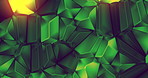 Kaleidoscope, gem pattern and glow with abstract motion and light for green background. Graphic, effect and geometric shapes for futuristic texture or mineral structure for dynamic illusion wallpaper