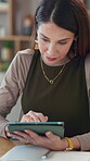 Notebook, planning and tablet with business woman at desk in office for administration or research. Information, professional and technology with mature employee in workplace for design feedback