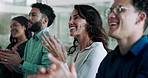 Conference, presentation and audience with applause, agreement and meeting for business. Group of people, team and collaboration with clapping hands, training or growth opportunity with brainstorming